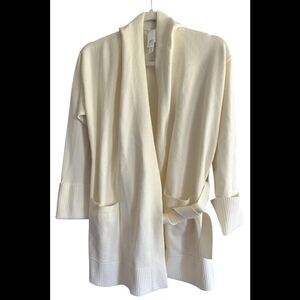 WynneLayers Women's SoftKNIT Half-Belted Cardigan Cream - Regular